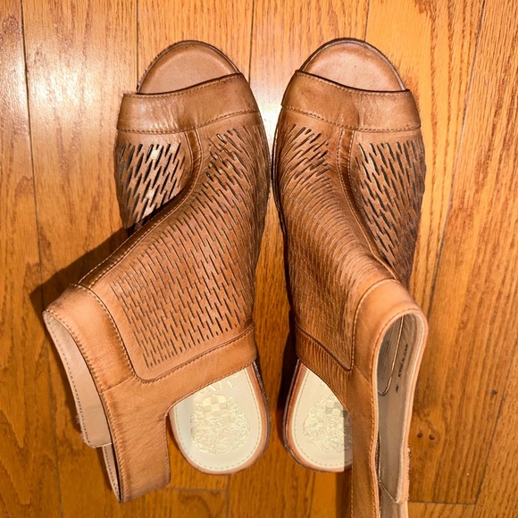 Vince Camuto Women's Arlindal Block Heel Sandal - Braided Cage Upper, Open Square Toe, Back Zip